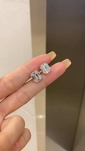 4ct D VVS1 Emerald Cut Moissanite Women's Stud Earrings 18K White Gold Plated - Video 1 of 1
