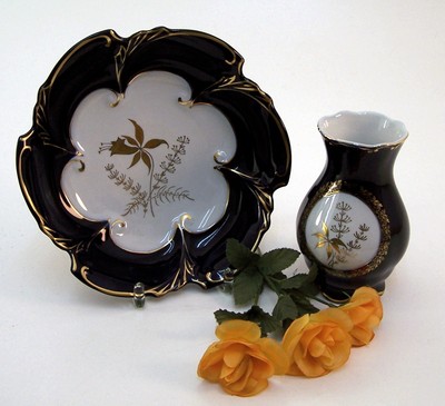 Vase Teller Kahla Thuringen Porzellan Franz Bauer Kobalt Gold Handmalerei Ebay