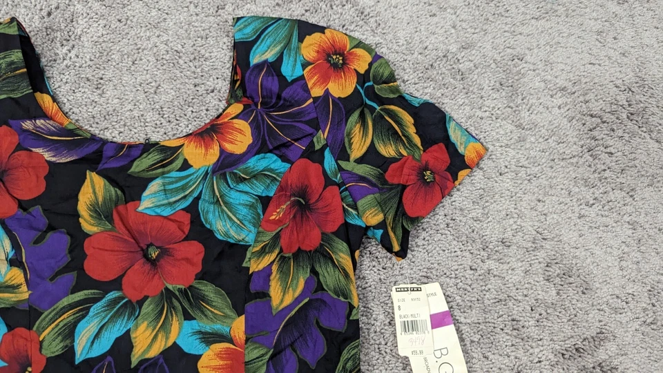 Vestido recto vintage BGB LTD para mujer 8 florales cuello cuadrado hombreras forradas Foto 2 de 4