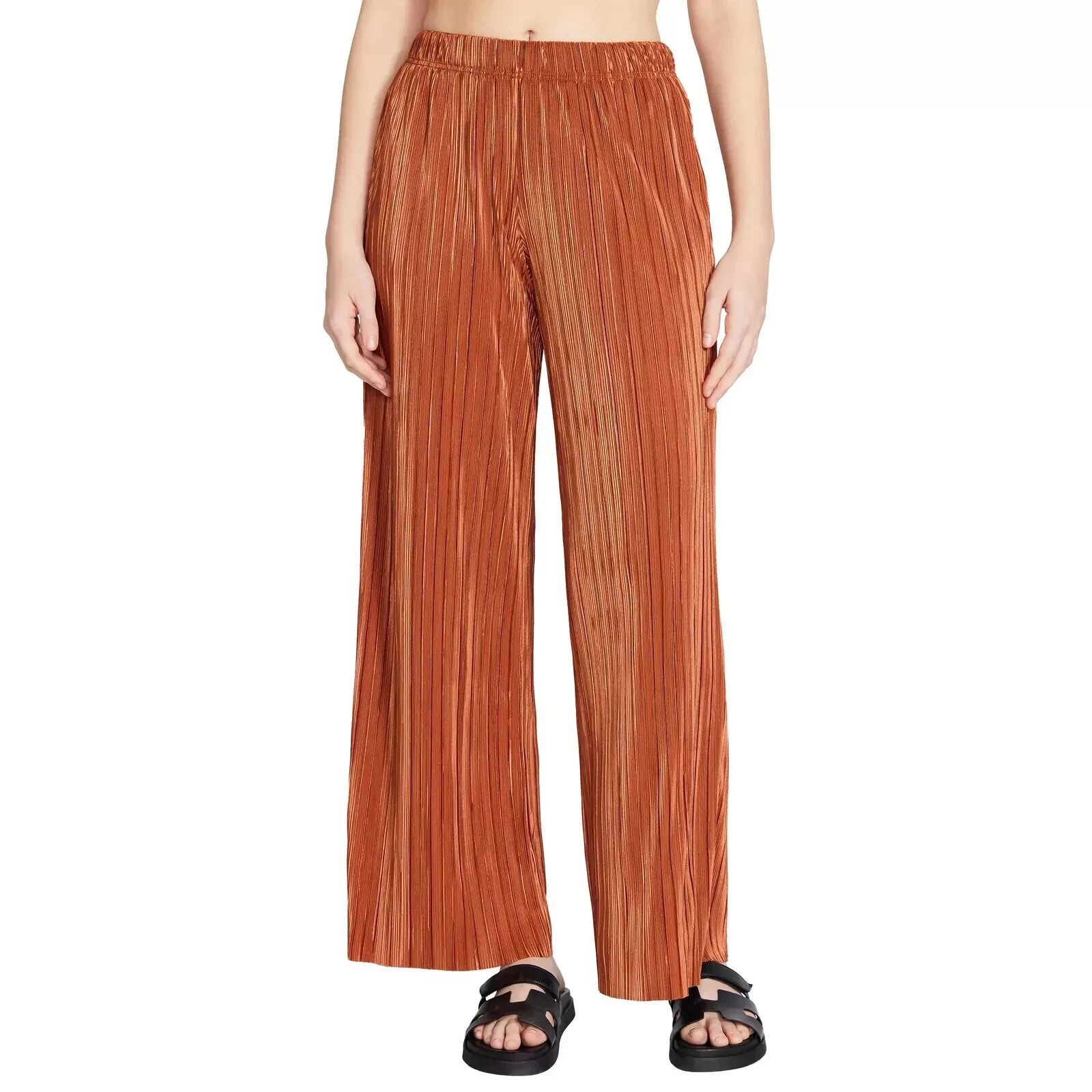 Steve Madden Women's Addy Plissé Wide-Leg Pants, Orange, Size XS