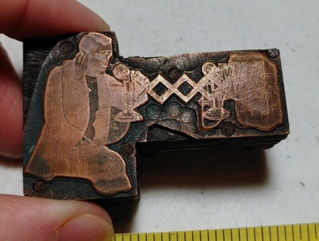 Vintage Letterpress Printing Block Man Using Accordion Telephone (Not Type High) Vintage Letterpress Printing Block Man Using Accordion Telephone (Not Type High)
