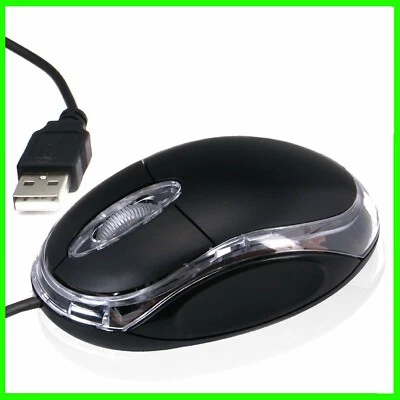 2 x MOUSE USB OTTICO CON FILO NERO LUCE LED BLU PORTATILE NOTEBOOK PC COMPUTER