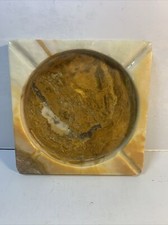Large Vintage 8" Square Alabaster Ashtray Onyx Marble 4 Slot MCM