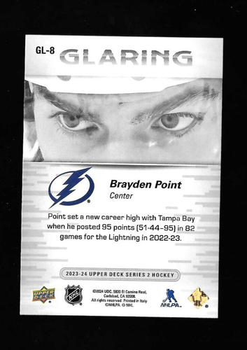BRAYDEN POINT 2023-24 Upper Deck GLARING SP INSERT GL-8 very cool - Picture 2 of 2