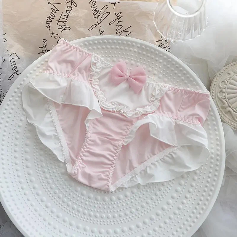 4XL Bragas Grandes Mujeres Leche Seda Lazo Alto Elástico Lindo Lolita Calzoncillos Juegos con disfraces Foto 4 de 4