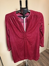 Anthropologie Raspberry Velvet V-Neck Relaxed Fit Tunic Mini Dress Size XXS