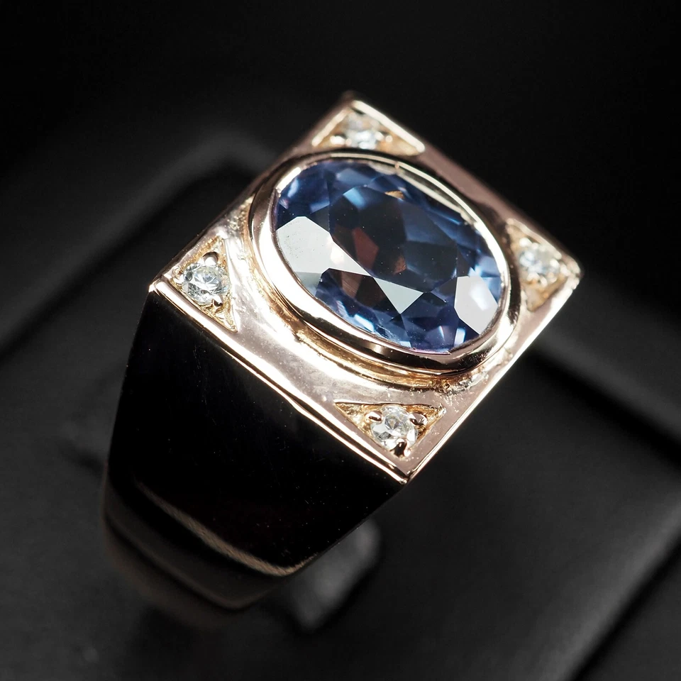 Anelli fatti a mano in argento sterling 925 ovale 5,14 ct con alessandrite... - Immagine 3 di 4