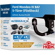 HOOK ANHÄNGERKUPPLUNG für Ford Mondeo IV BA7 07-14 abnehmbar +13pol E-Satz spez