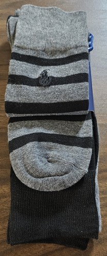 Dress Socks 3 Pairs Polo Ralph Lauren Striped Black & Gray Men's Size 10-13 New - Picture 3 of 5