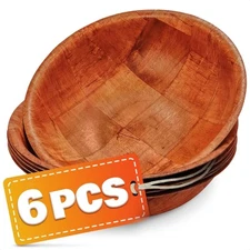 6 Pcs Wooden Salad Bowls Large Serving - 8” Wooden Dinner Plates Set 2” Deep ...