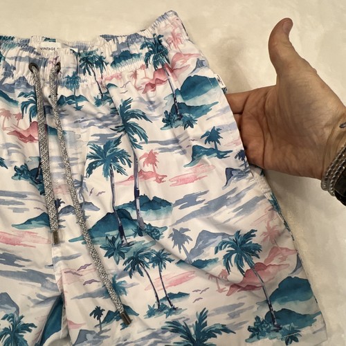 The Endless Summer, Men's Size Medium, Blue White, Pink, Palm Trees Swim Trunks - Afbeelding 7 van 13
