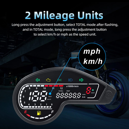 Motorcycle Speedometer 12V Universal Multifunctional Gauge LED Digital Odometer - Picture 5 of 12