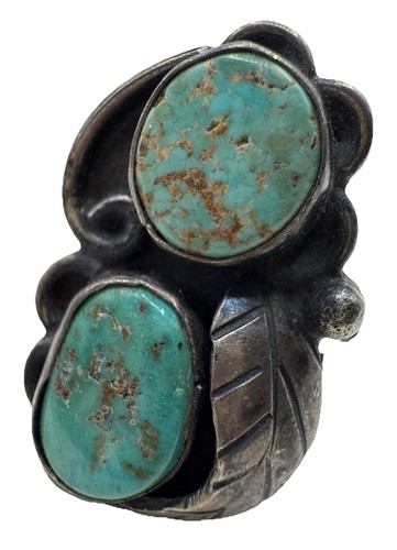 Vintage Royston Turquoise Native American Sterling Feather Ring S8•6.2g