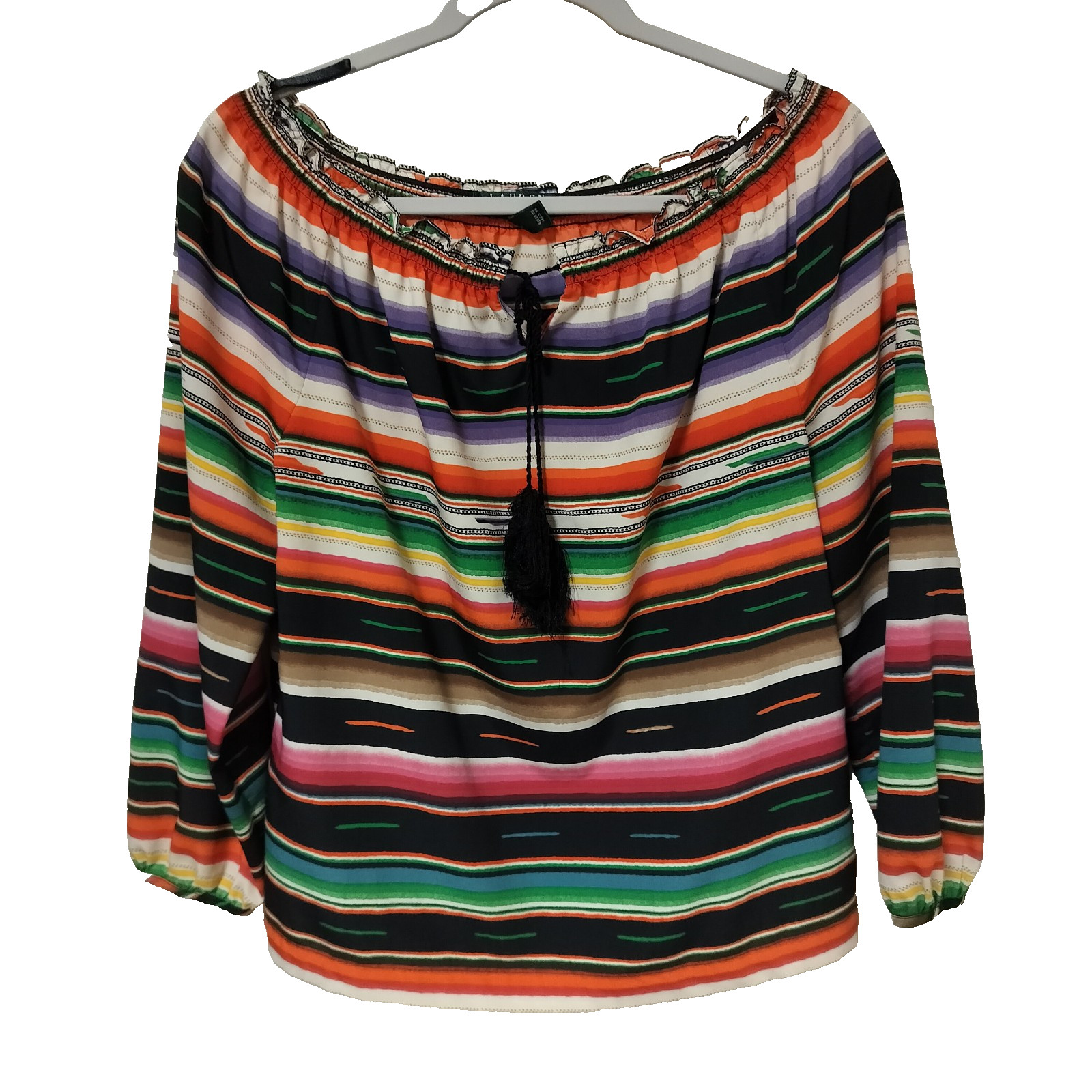 Lauren Ralph Lauren Petite Medium Serape Tassel Tie Peasant Top
