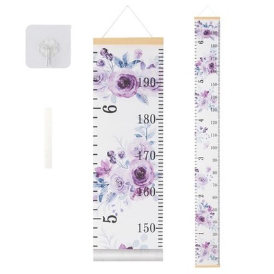 Canvas Kids Growth Chart for Wall, Purple Flowers Height Measurement Tracker ...