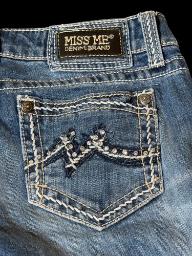 Stivaletto Miss Me Jeans taglio misura 28x32 strass bling ricamato stone wash Y2K - Foto 3 di 5