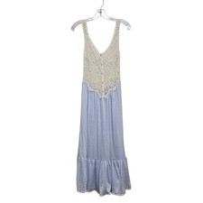 Vintage Nightgown M Powder Blue Cream Sheer Lace Romantic Coquette Layered Indie