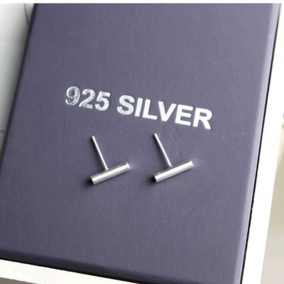 925 Sterling Silver Tiny Round Bar Stud Earrings Minimalist Line Earrings B9
