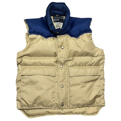VTG 80s Western Goose Down Vest Beige & Blue Nylon Puffer Christopher Rand Large