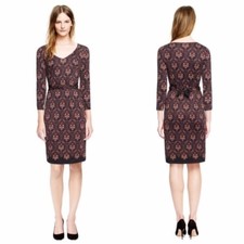 Tory Burch Tilda Silk Jersey Printed Belted Dress Damask Parsley 3/4 sleeves
