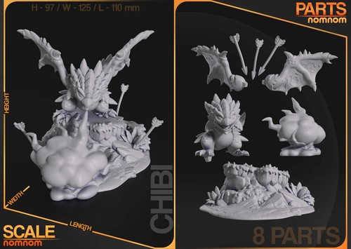 Chibi Rathalos | 3.5-Inch Resin Model Kit | DIY Monster Hunter Fire Wyvern/Drag - Picture 5 of 7