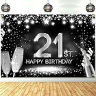 21st Birthday Silver Black Banner Photography Backdrop Party Supplies Glitter