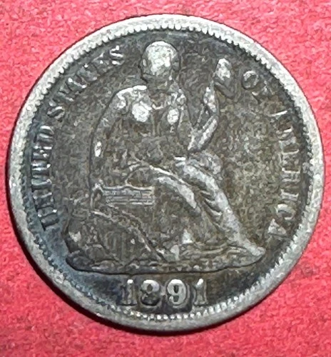 1891 US Seated LIBERTY SILVER Dime! Last Year Issue! VF Details! Old US Coin!