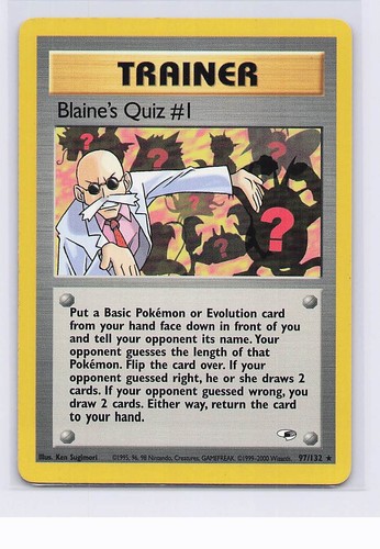 BLAINE'S QUIZ #1 97/132 POKEMON RARE GYM HEROES UNLIMITED LP