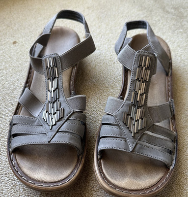 Ladies light grey sandals - strappy sandals with elasticated straps, size 39