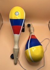 Colombia Flag Wooden Maracas Pair Hand Painted Latin Percussion Instrument