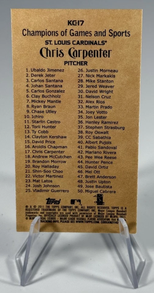 2011 Topps - Kimball Champions Chris Carpenter #KC-17 Mini - Image 2 of 2