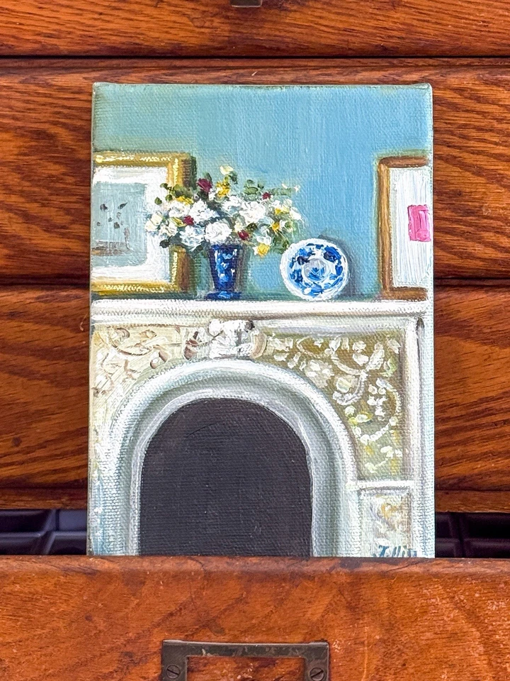 Janet Hill Studio — Pintura al óleo original “Little Garden Buds” 5 x 7 pulgadas — Firmada Foto 4 de 4