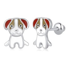 Sterling Silver Puppy Dog Stud Earrings for Girls Women - Hypoallergenic Screw B