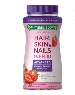 Nature's Bounty Advanced Hair, Skin and Nails Gummies, Biotin 6000 mcg, 90 Ct