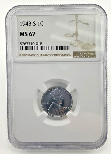 1943-S STEEL CENT MS67 NGC
