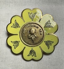 Vintage I AM INDIAN TEA Enamel Flower Brooch Pin Indian Tea Board  1950-60s