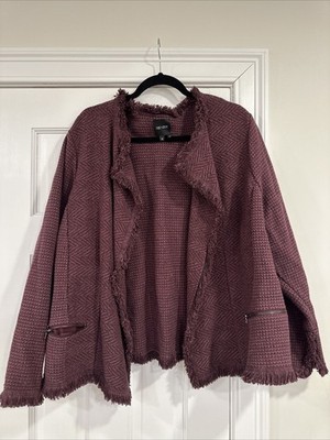 Nic+Zoe Plus Fringe Knit Jacket/Sweater Women's 3X Winterberry $198 NWT