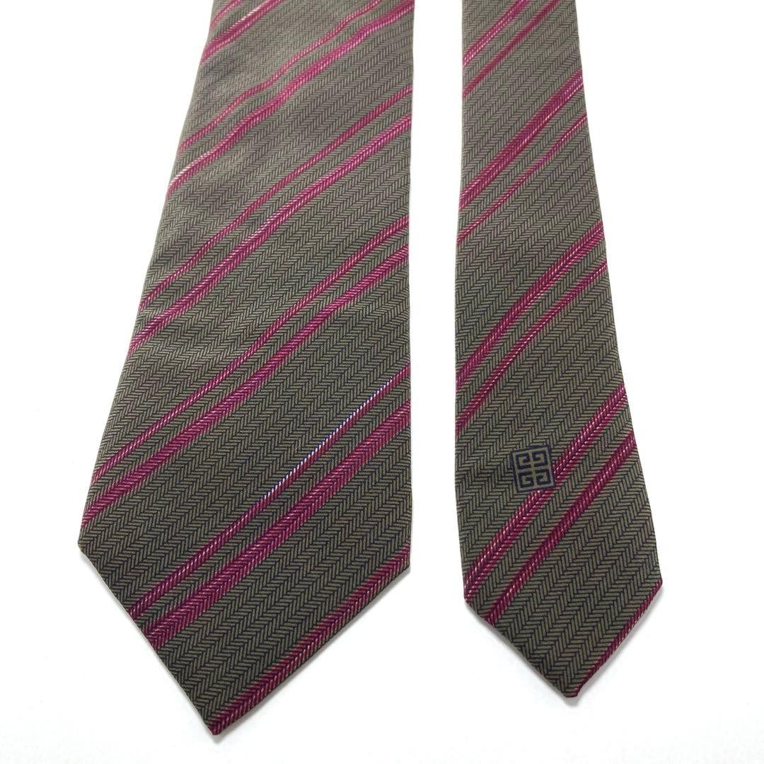 GIVENCHY Striped Pattern Brown Purple Necktie Used - image 2