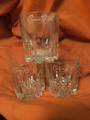 Crown Royal Etched Clear Glass Whiskey Glasses Three-Piece Set
