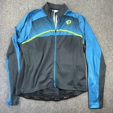 Pearl Izumi Cycling Jacket Mens XL Blue Striped Full Zip Thermal Long Sleeve