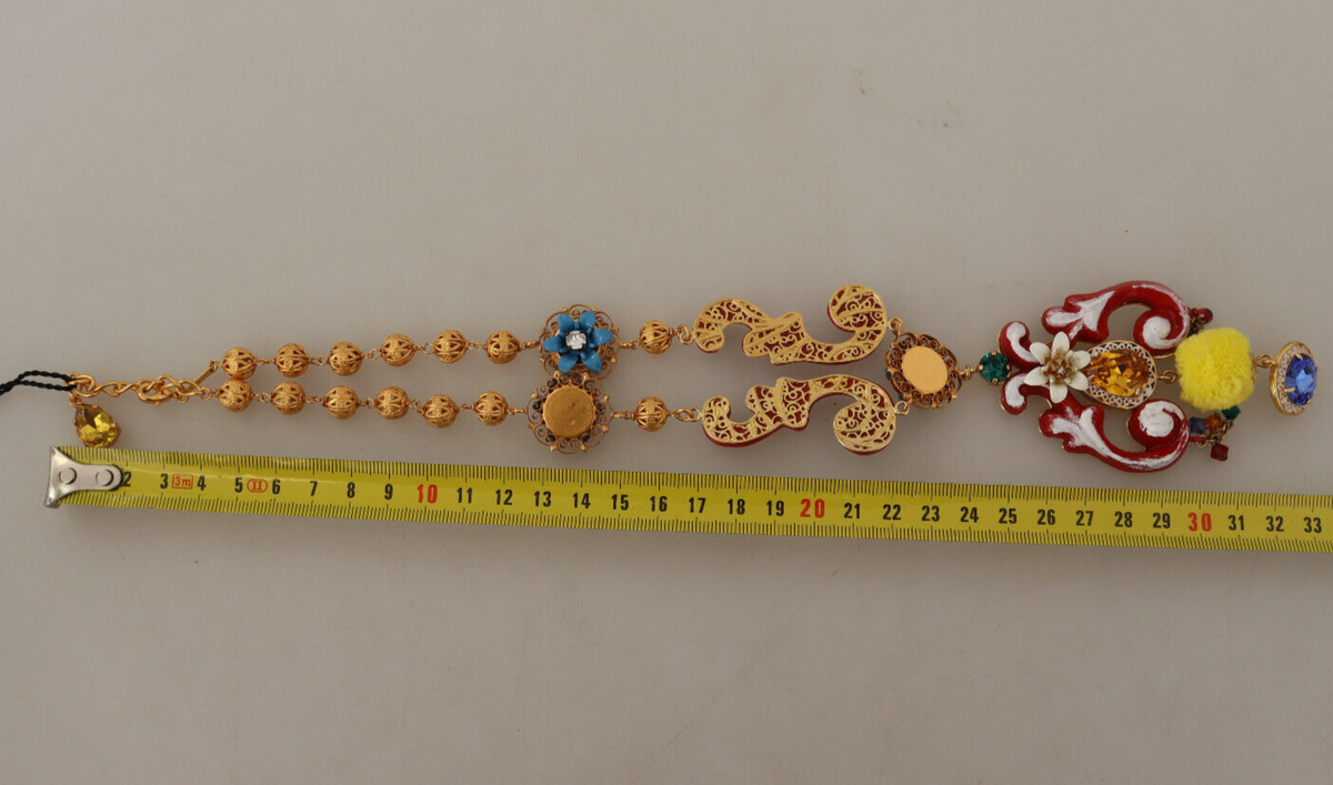 Collier Dolce & Gabbana En Laiton Doré - Motif Carretto Sicilien Avec Cristaux
