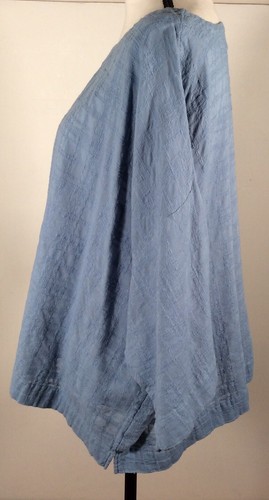 J Jill SHIRT Women XL Cropped Boxy BLUE CROSSHATCH PURE JILL COTTON CLASSIC BOHO - Picture 2 of 11