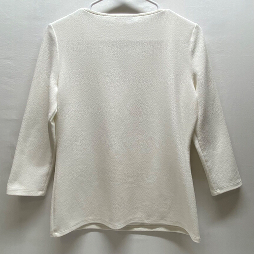 Calvin Klein Women's Blouse Small 3/4 Sleeve Ivory Chrome CK Logo V-Neck Top EUC - Picture 7 of 11