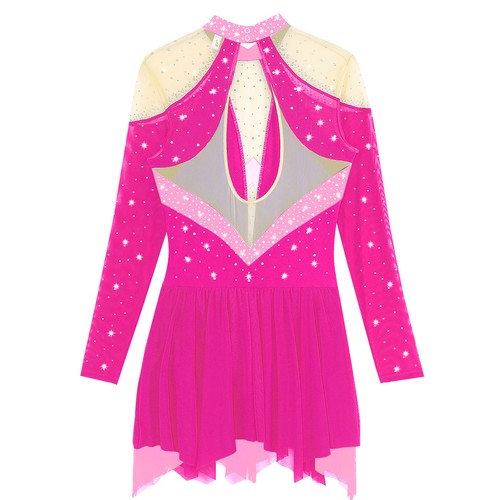 Mujeres Vestidos Estrás Ropa de Baile Bloque de Color Leotardo Figura Patinaje Escenario - Imagen 48 de 69