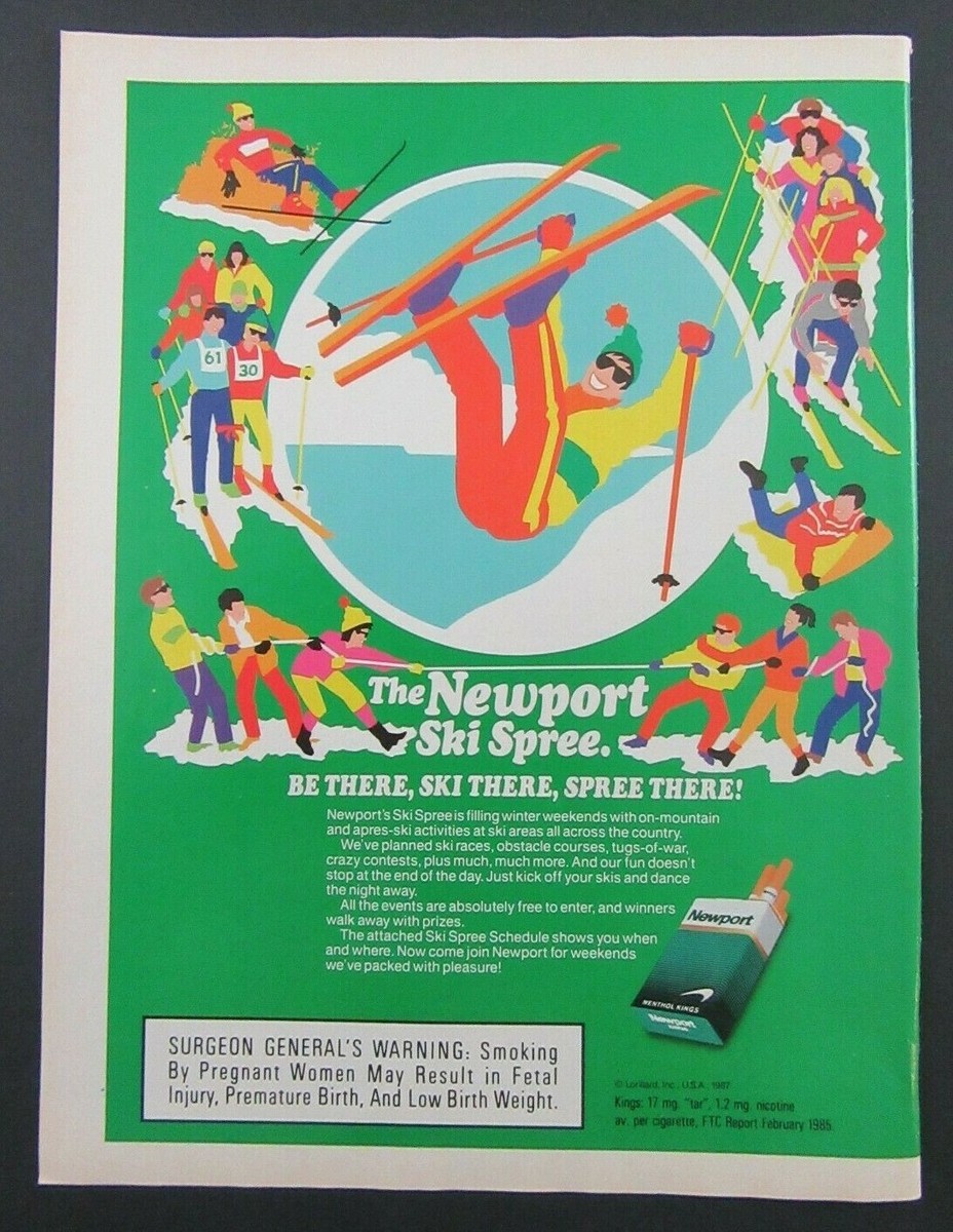 1988 NEWPORT Menthol Kings Cigarettes "Newport Ski Spree" Magazine Ad
