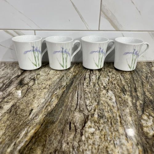 Set of 4 Corning Ware Corelle Shadow Iris Floral Coffee Tea Cup Mug U.S.A.