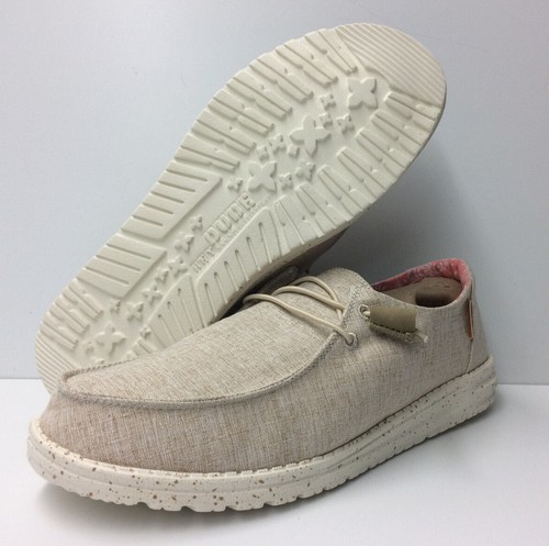 Hey Dude Wendy Chambray White Nut Women's Lightweight Shoes Slip On Casual