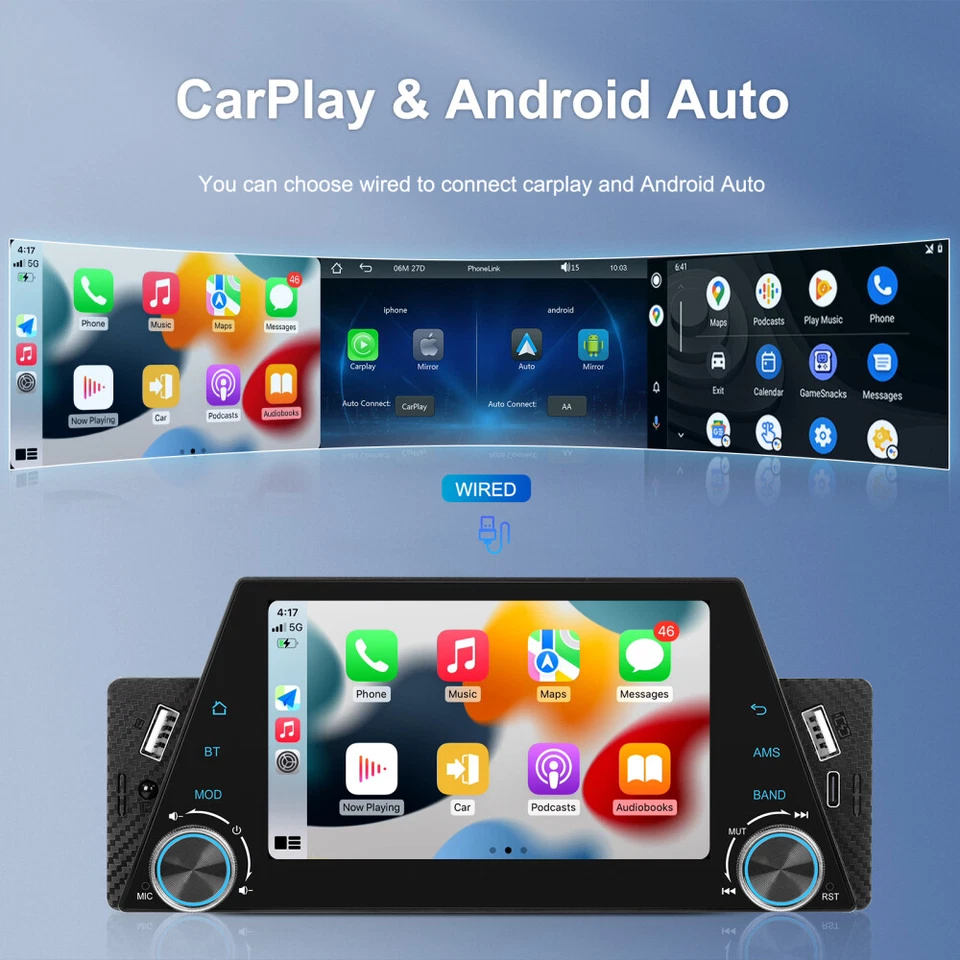 Single 1Din TouchScreen Car Stereo Radio For Apple/Android CarPlay MP5 Bluetooth - Image 2 of 4