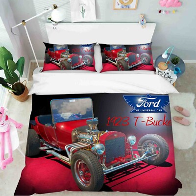 3D Auto Retro Hellrot Quilt Cover Set Bettwäsche Sets Kissenbezüge