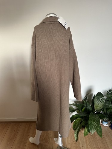 Zara Brown Taupe Camel Beige Textured Knit Wool Blend Coat Size M S L - Picture 13 of 13